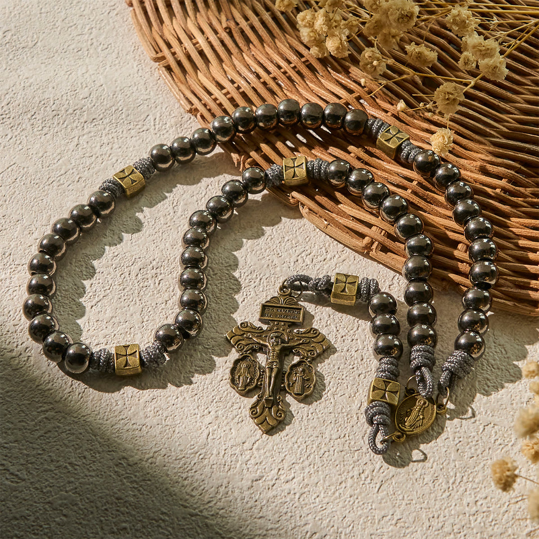 Christianartworkshop Medaglia Miracolosa e Crocifisso di Rosario in Cordino di Nylon con Calcolo Biliare Nero e Argento da 8 mm - image 3