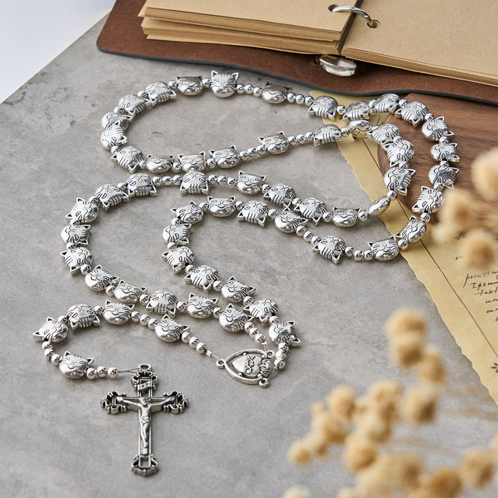 Christianartworkshop Devozione all'amore Rosario animale in acciaio inossidabile con faccia di gatto soriano unico - Rosario del gatto - image 0