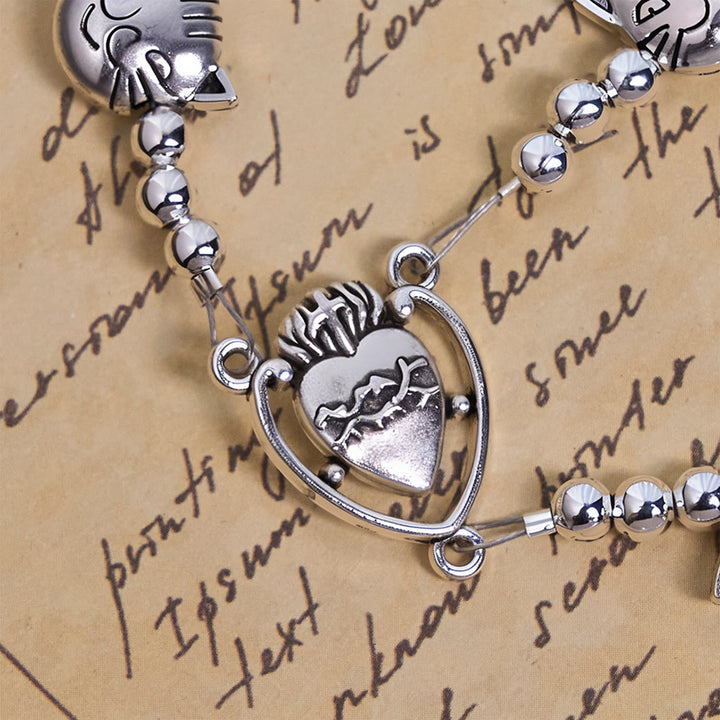 Christianartworkshop Devozione all'amore Rosario animale in acciaio inossidabile con faccia di gatto soriano unico - image 6