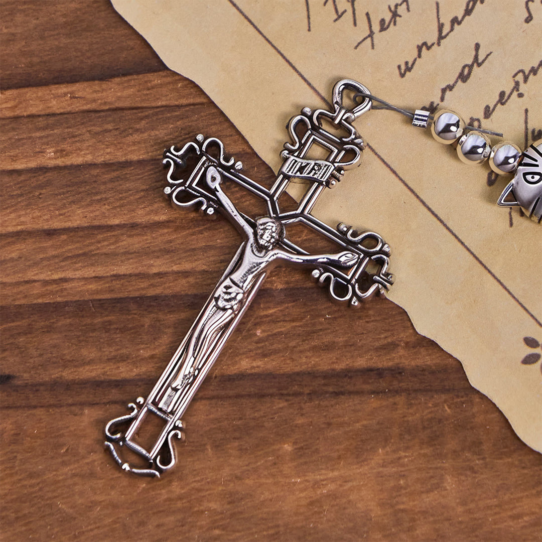 Christianartworkshop Devozione all'amore Rosario animale in acciaio inossidabile con faccia di gatto soriano unico - image 7