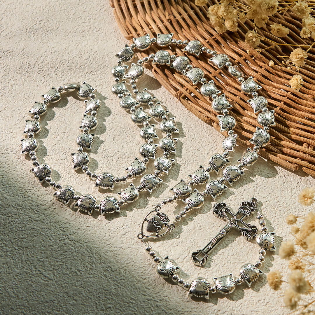 Christianartworkshop Devozione all'amore Rosario animale in acciaio inossidabile con faccia di gatto soriano unico - image 5