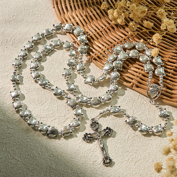 Christianartworkshop Devozione all'amore Rosario animale in acciaio inossidabile con faccia di gatto soriano unico - image 4