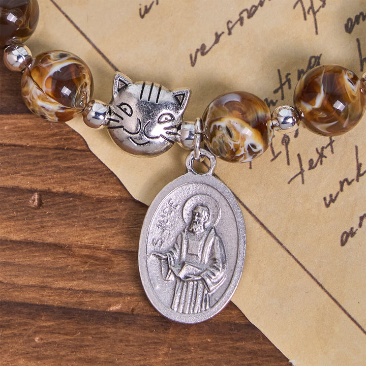Bracciale rosario a forma di gatto soriano marrone commemorativo con perline d'ambra fatte a mano Christianartworkshop  - image 5