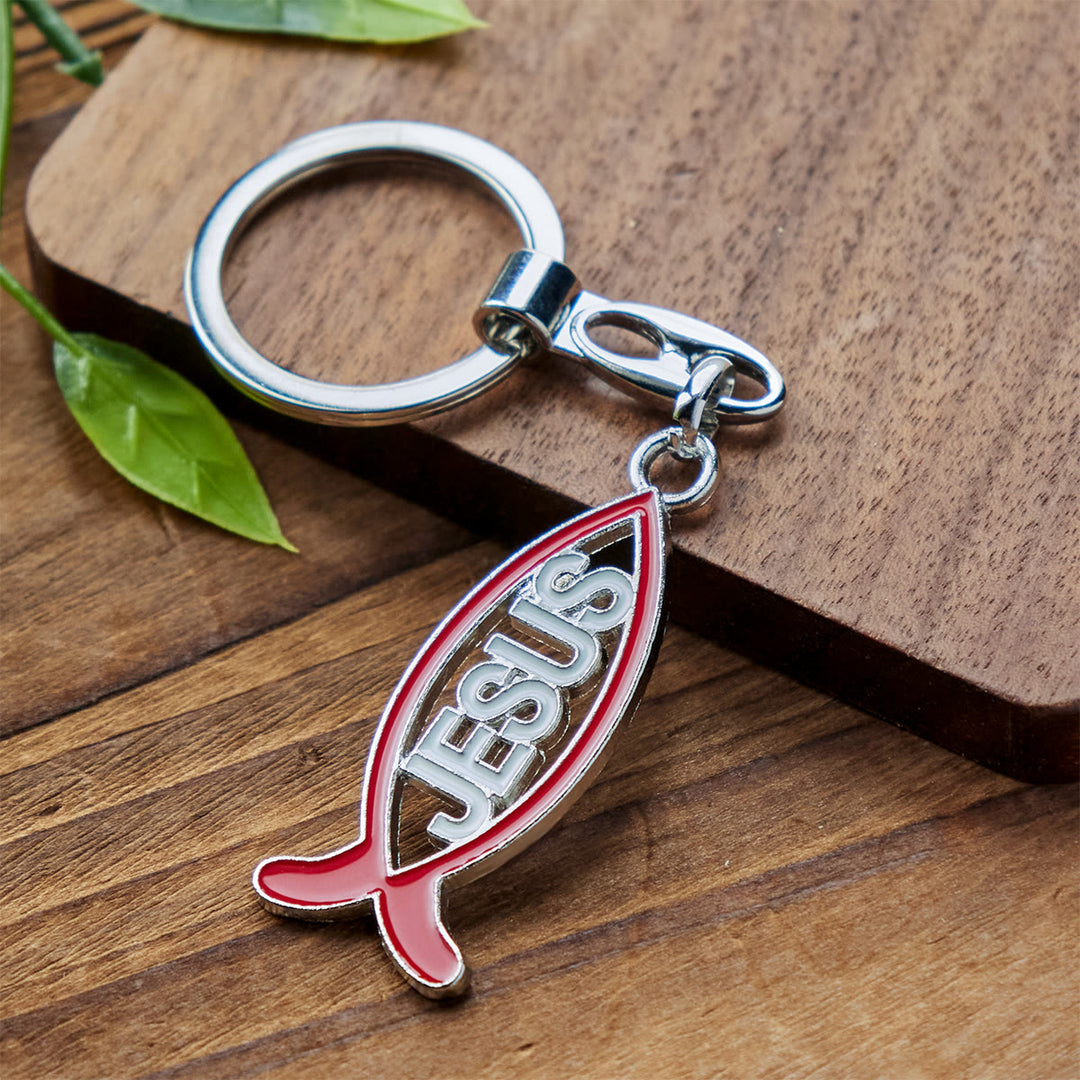 Christianartworkshop Portachiavi a forma di pesce rosso di Gesù: fedele compagno per la vita - Pesce Gesù rosso - image 0