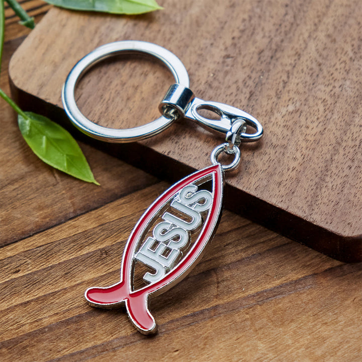 Christianartworkshop Portachiavi a forma di pesce rosso di Gesù: fedele compagno per la vita - Pesce Gesù rosso - image 0