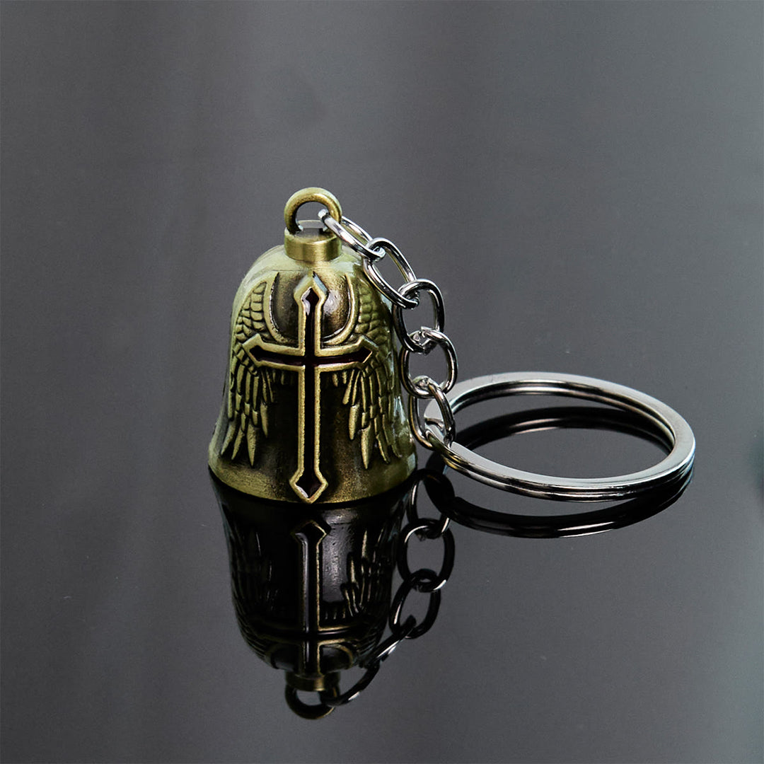 Christianartworkshop Portachiavi con campana custode con ali d'angelo e paladino sacro: armatura della fede - Bronzo - image 0