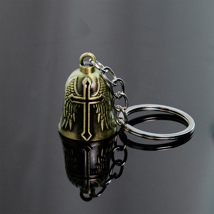 Christianartworkshop Portachiavi con campana custode con ali d'angelo e paladino sacro: armatura della fede - Bronzo - image 0