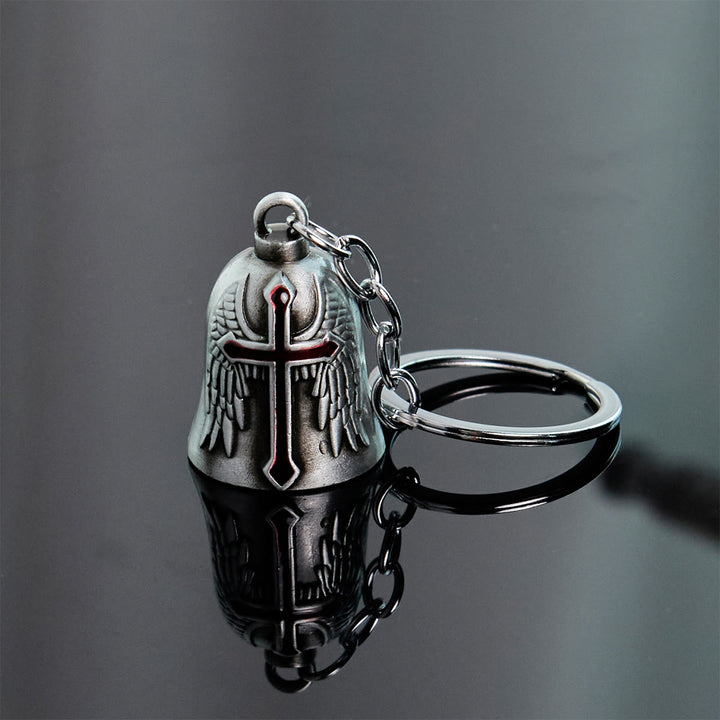 Christianartworkshop Portachiavi con campana custode con ali d'angelo e paladino sacro: armatura della fede - Argento antico - image 2