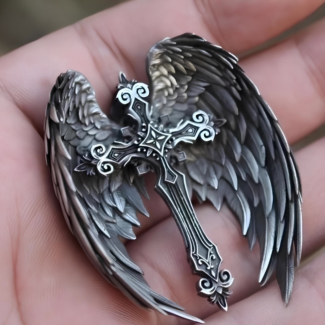 Collana con ciondolo a croce con ali di angelo custode Christianartworkshop : gioielli di protezione spirituale - image 0