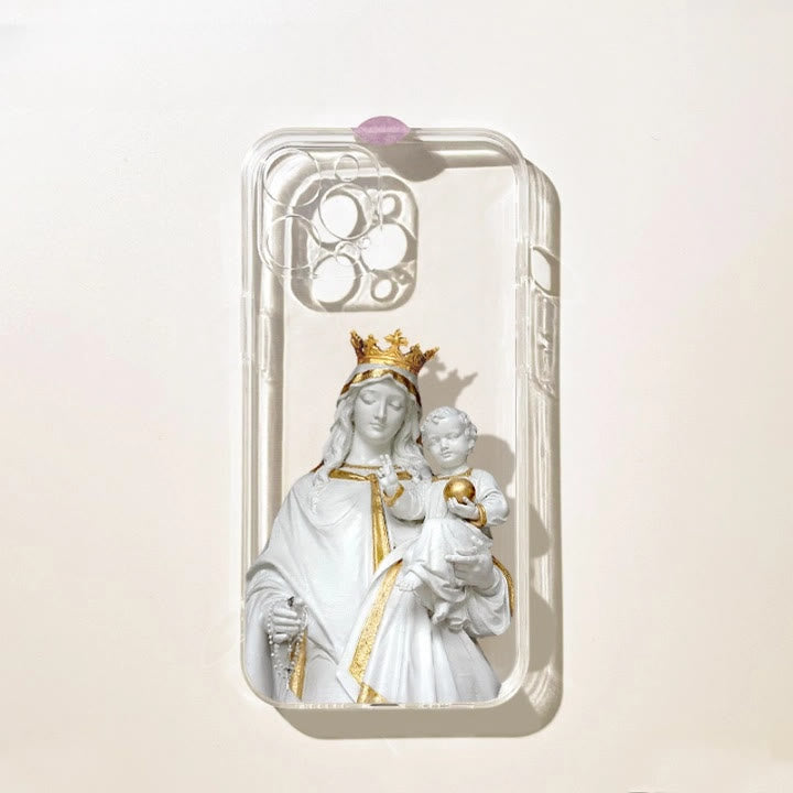 Custodia per telefono Christianartworkshop Vergine Maria con rosario e Gesù bambino: elegante opera d'arte religiosa - image 3