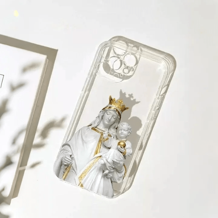 Custodia per telefono Christianartworkshop Vergine Maria con rosario e Gesù bambino: elegante opera d'arte religiosa - image 2