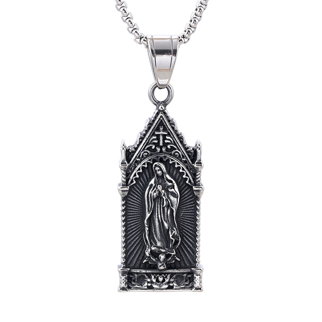 Collana antica in argento raffigurante la Vergine Maria con cornice gotica da cattedrale di Christianartworkshop - image 4