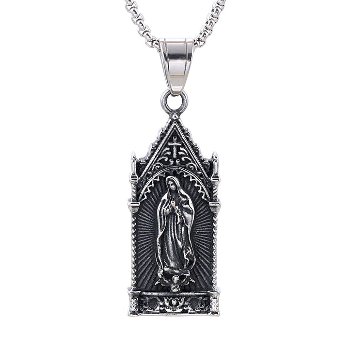 Collana antica in argento raffigurante la Vergine Maria con cornice gotica da cattedrale di Christianartworkshop - image 4