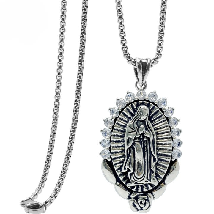 Christianartworkshop Collana con ciondolo della Madonna: simbolo sacro dell'aureola e della rosa - image 4