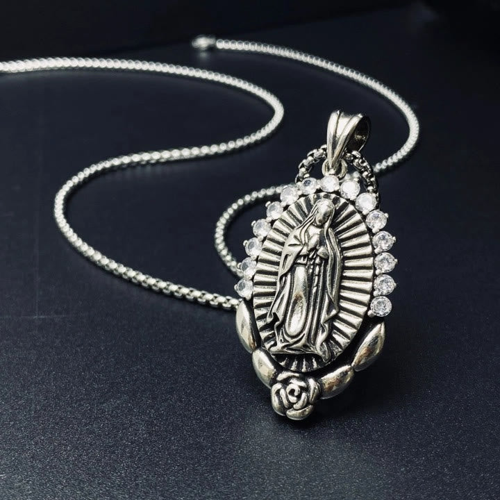 Collana con ciondolo della Madonna Christianartworkshop : simbolo sacro dell'aureola e della rosa - Nostra Signora - image 0