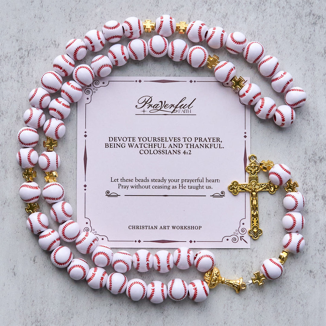Christianartworkshop FEDE IN PREGHIERA: Rosario in miniatura con perline da baseball benedette, calice sacro dorato e crocifisso - FEDE IN PREGHIERA - image 0