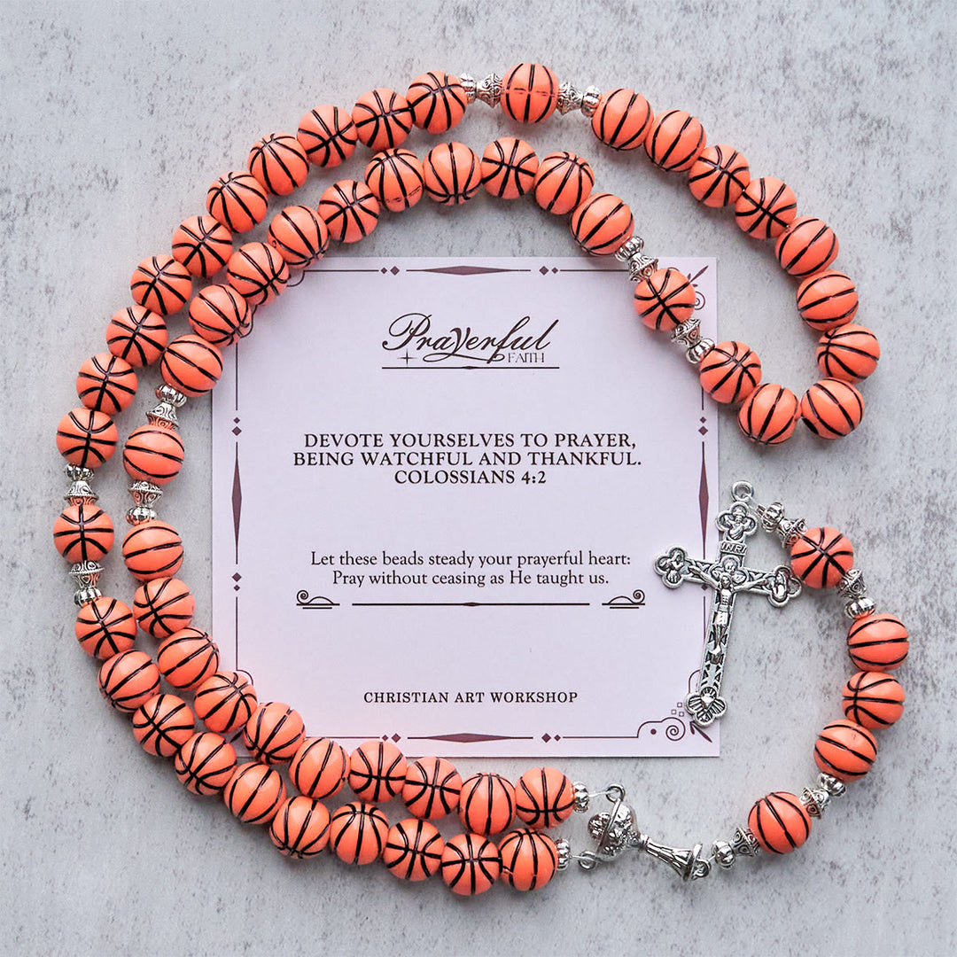 Christianartworkshop FEDE IN PREGHIERA: Rosario sportivo con perline da basket, calice sacro in argento e crocifisso - FEDE IN PREGHIERA - image 0