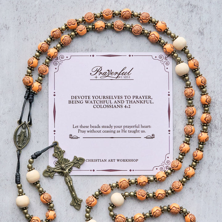 Christianartworkshop FEDE IN PREGHIERA: Rosario con perle di rosa squisite e medaglia miracolosa - FEDE IN PREGHIERA - image 0
