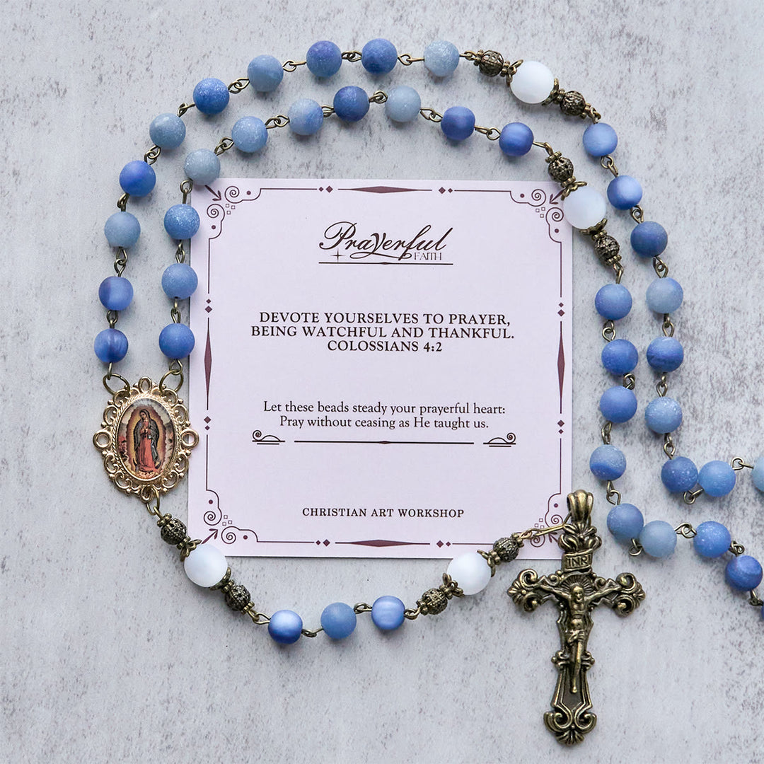 Christianartworkshop FEDE IN PREGHIERA: Rosario fatto a mano con perle di avventurina blu naturale - FEDE IN PREGHIERA - image 0