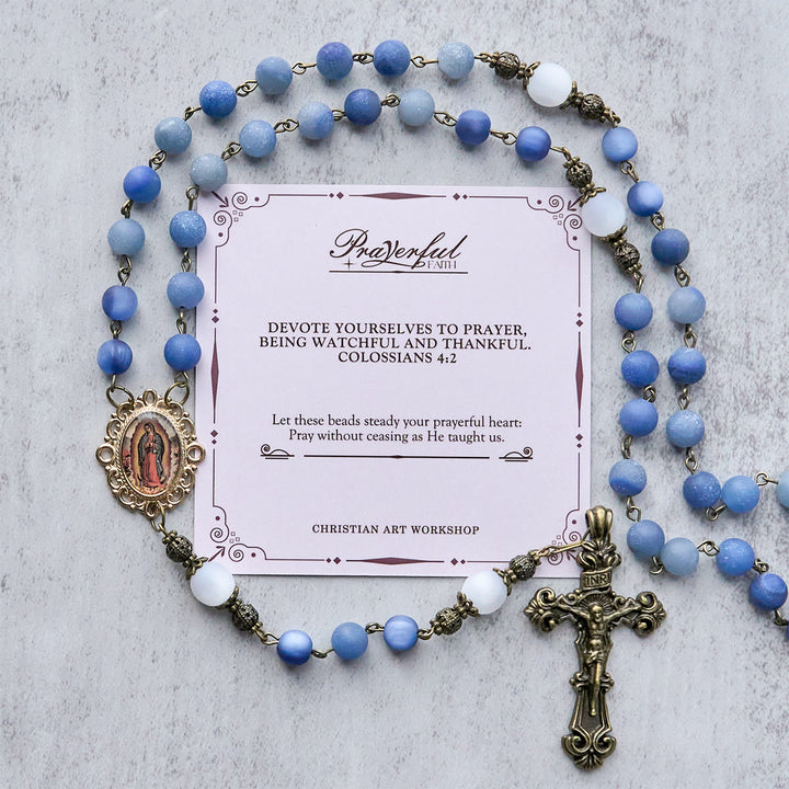 Christianartworkshop FEDE IN PREGHIERA: Rosario fatto a mano con perle di avventurina blu naturale - FEDE IN PREGHIERA - image 0