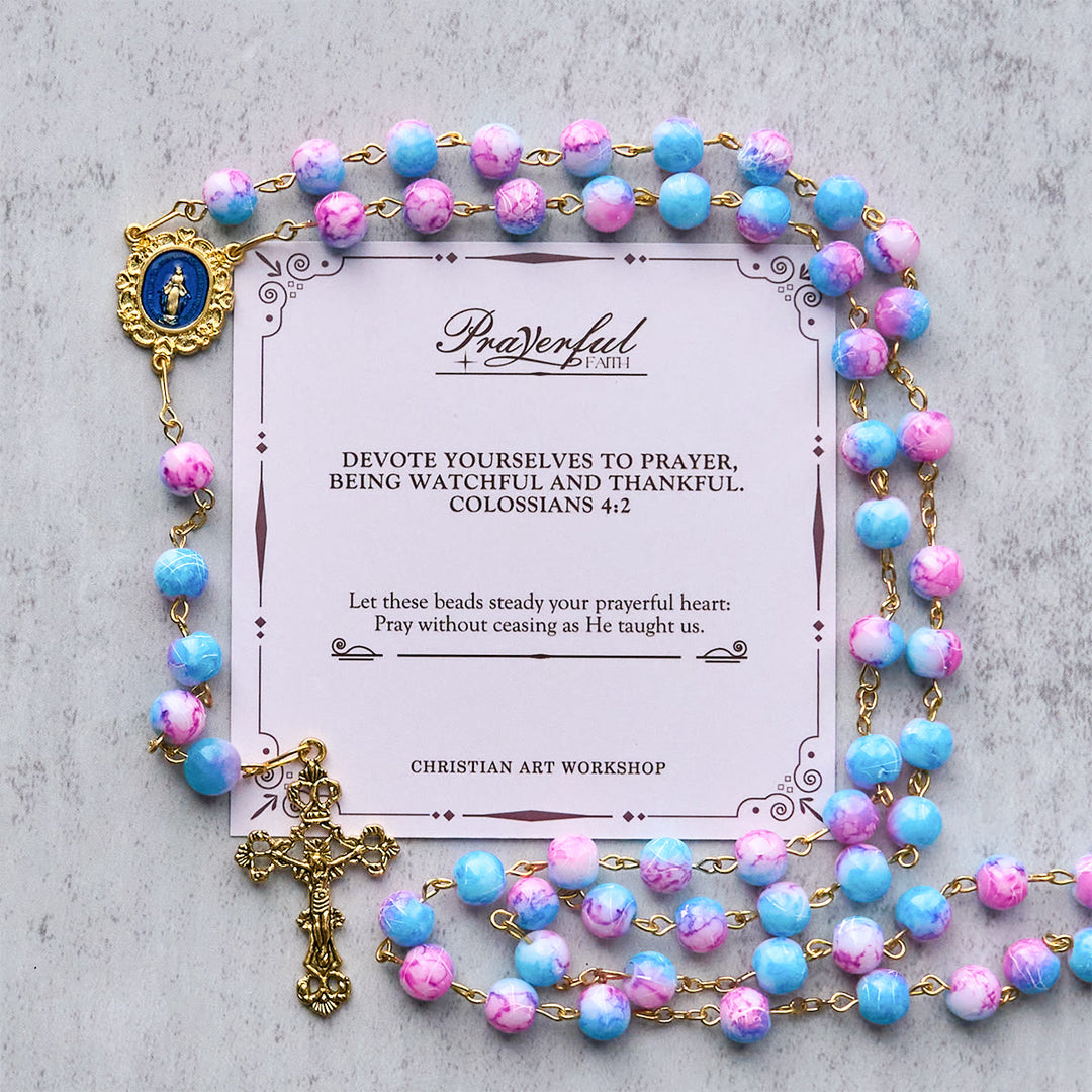 Christianartworkshop FEDE IN PREGHIERA: Rosario floreale fatto a mano Divine Harmony da 8 mm blu e viola - FEDE IN PREGHIERA - image 0