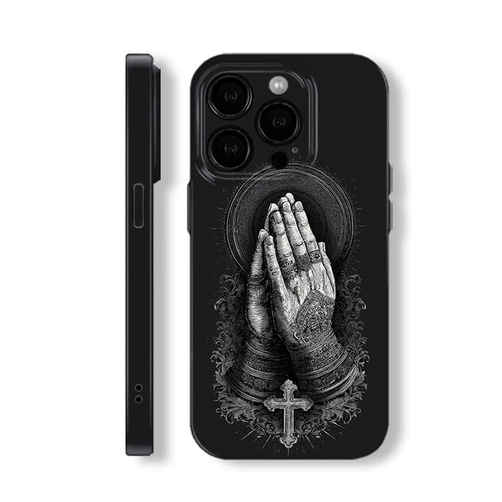 Custodia per telefono Christianartworkshop Faith in Praying Hands: elegante design monocromatico - iPhone 16Pro Max - image 0