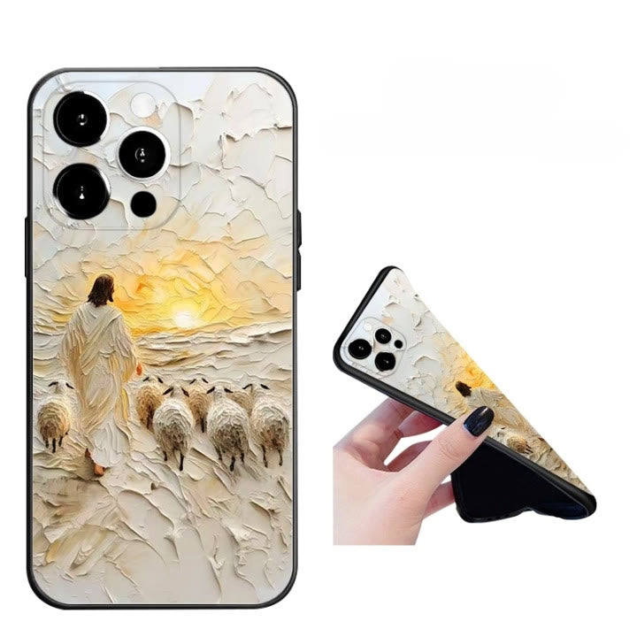 Custodia per telefono Christianartworkshop Gesù Buon Pastore con gregge in Sunset Glow - image 3