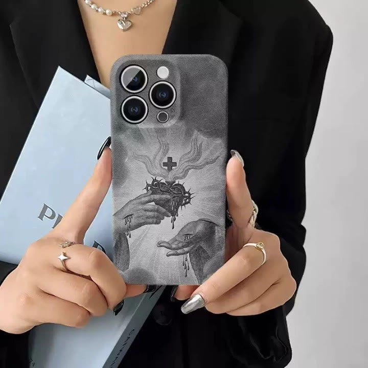 Custodia per telefono monocromatica con Sacro Cuore e Corona di Spine Christianartworkshop - image 1