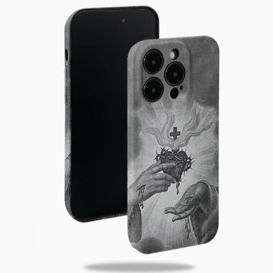 Custodia per telefono monocromatica con Sacro Cuore e Corona di Spine Christianartworkshop - image 5