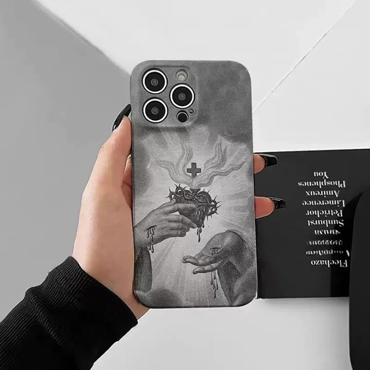 Custodia per telefono monocromatica con Sacro Cuore e Corona di Spine Christianartworkshop - image 2