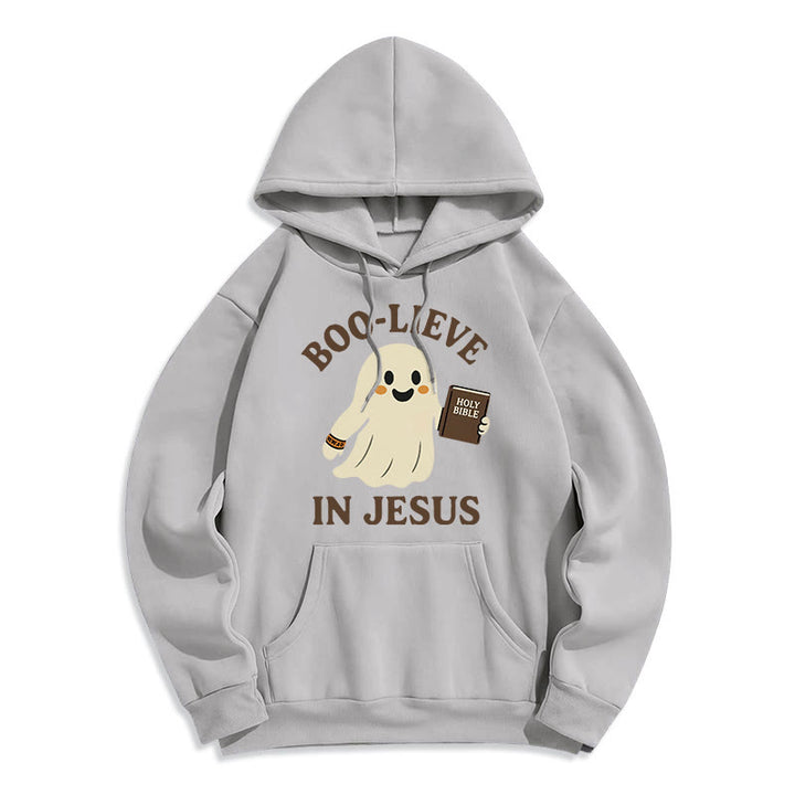 Christianartworkshop Felpa con cappuccio in poliestere foderata in pile Boo-Lieve in Jesus Faith Over Fear - Grigio - 2XL - image 5