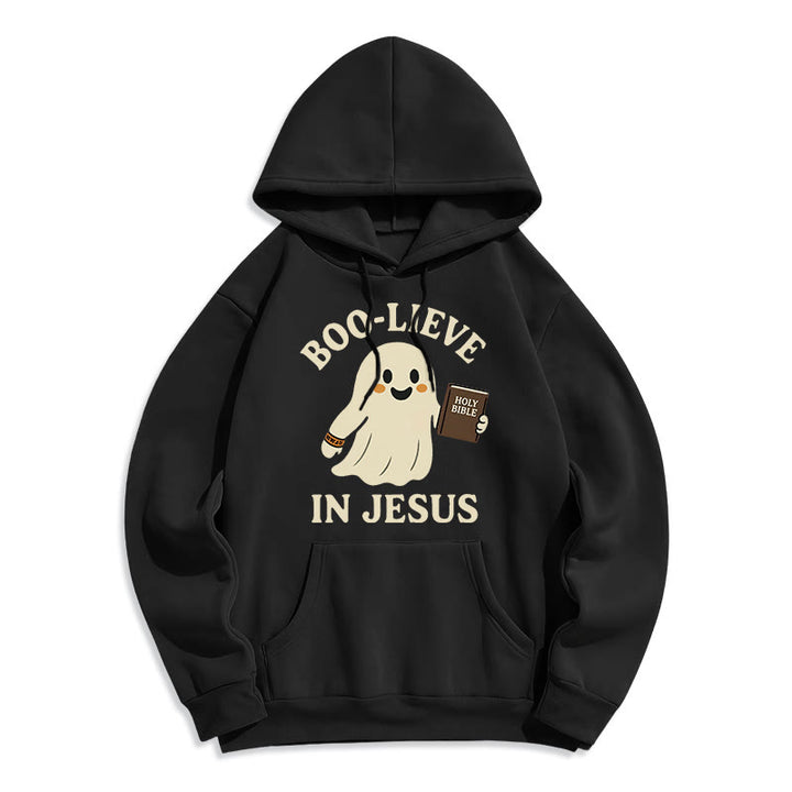 Christianartworkshop Felpa con cappuccio in poliestere foderata in pile Boo-Lieve in Jesus Faith Over Fear - Nero - 2XL - image 4