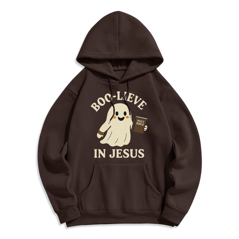Christianartworkshop Felpa con cappuccio in poliestere foderata in pile Boo-Lieve in Jesus Faith Over Fear - Marrone - 2XL - image 0