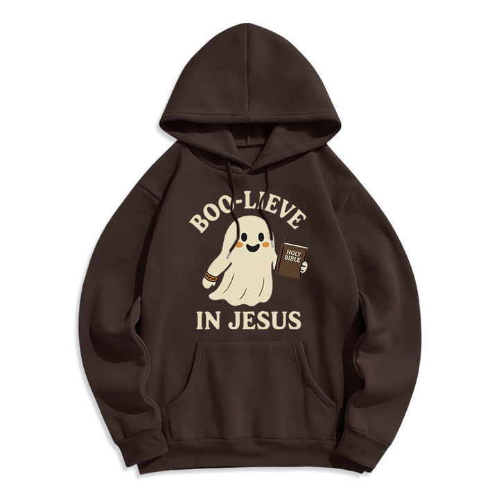 Christianartworkshop Felpa con cappuccio in poliestere foderata in pile Boo-Lieve in Jesus Faith Over Fear - Marrone - 2XL - image 0
