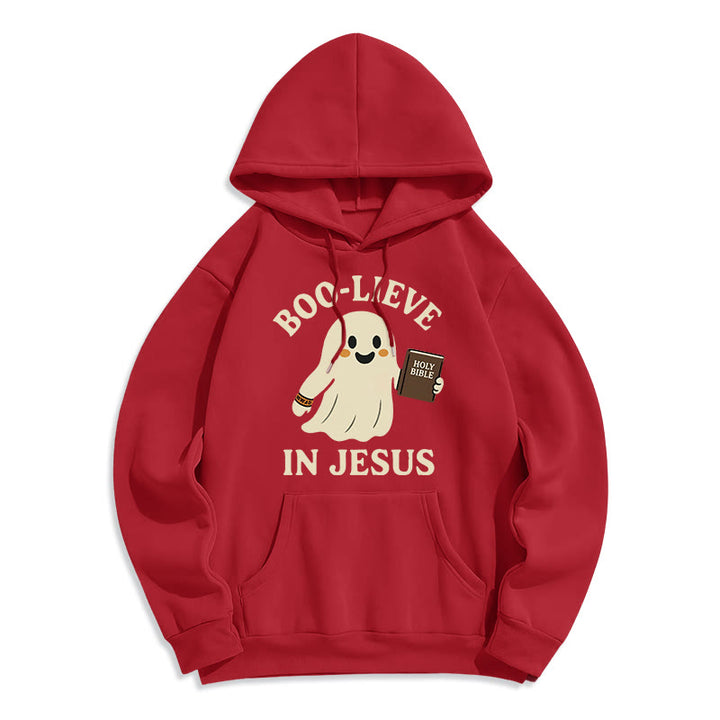 Felpa con cappuccio in poliestere foderata in pile Christianartworkshop Boo-Lieve in Jesus Faith Over Fear - Rosso - 2XL - image 2