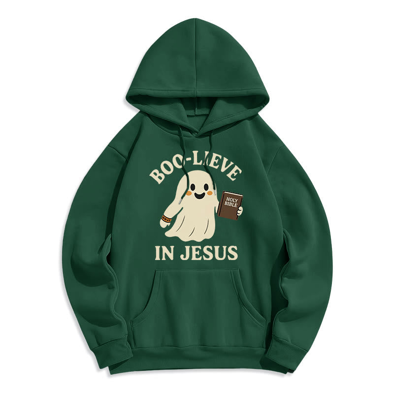 Felpa con cappuccio in poliestere foderata in pile Christianartworkshop Boo-Lieve in Jesus Faith Over Fear - Verde - 2XL - image 3