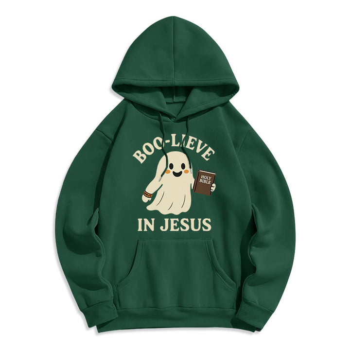 Felpa con cappuccio in poliestere foderata in pile Christianartworkshop Boo-Lieve in Jesus Faith Over Fear - Verde - 2XL - image 3