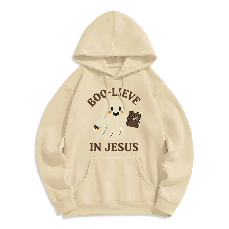 Christianartworkshop Felpa con cappuccio in poliestere foderata in pile Boo-Lieve in Jesus Faith Over Fear - Beige - 2XL - image 8