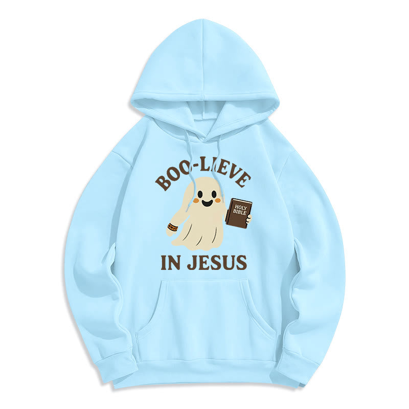 Christianartworkshop Felpa con cappuccio in poliestere foderata in pile Boo-Lieve in Jesus Faith Over Fear - Blu - 2XL - image 7