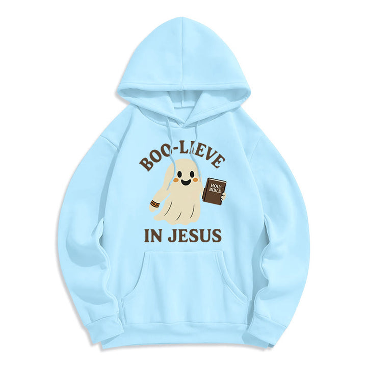 Christianartworkshop Felpa con cappuccio in poliestere foderata in pile Boo-Lieve in Jesus Faith Over Fear - Blu - 2XL - image 7