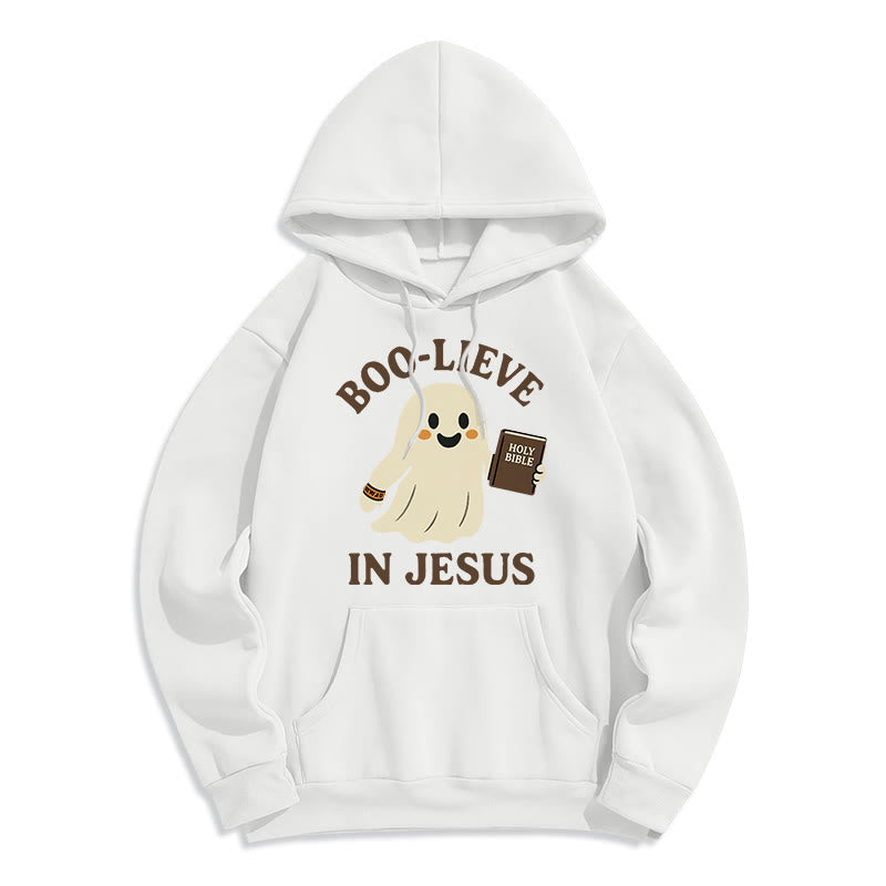 Christianartworkshop Felpa con cappuccio in poliestere foderata in pile Boo-Lieve in Jesus Faith Over Fear - Bianco - 2XL - image 6