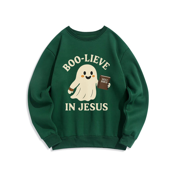 Felpa in poliestere foderata in pile Christianartworkshop Boo-Lieve in Jesus Faith Over Fear - Verde - 2XL - image 5