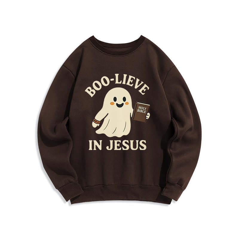 Felpa in poliestere foderata in pile Christianartworkshop Boo-Lieve in Jesus Faith Over Fear - Marrone - 2XL - image 0