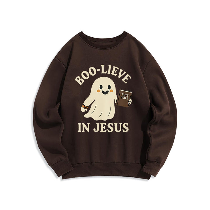 Felpa in poliestere foderata in pile Christianartworkshop Boo-Lieve in Jesus Faith Over Fear - Marrone - 2XL - image 0