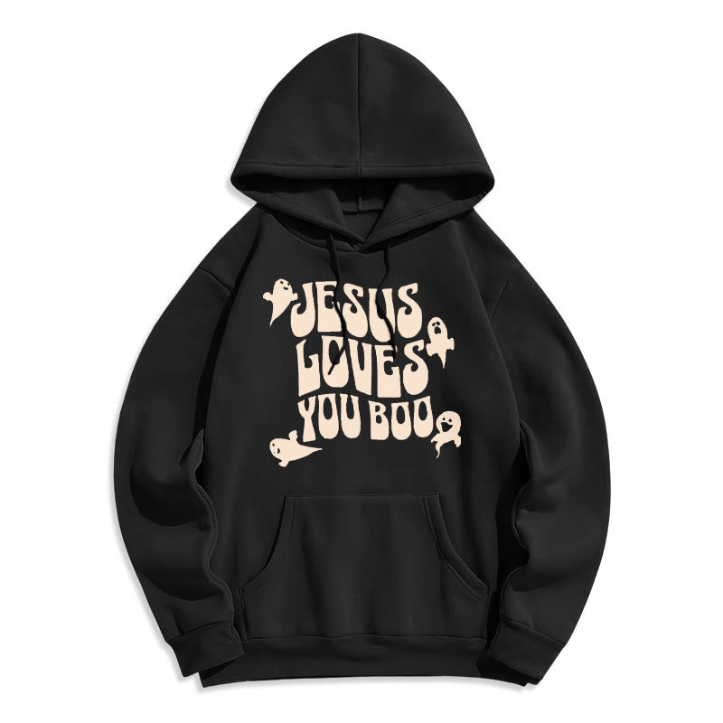 Christianartworkshop Felpa con cappuccio in poliestere foderata in pile Jesus Loves You Boo - Nero - 2XL - image 0