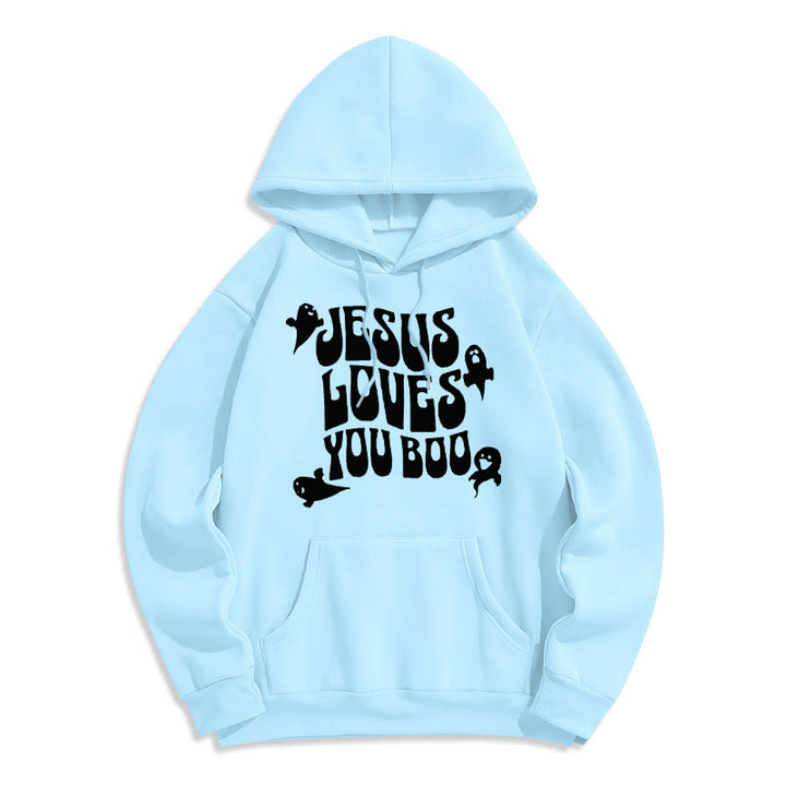 Christianartworkshop Felpa con cappuccio in poliestere foderata in pile Jesus Loves You Boo - Blu - 2XL - image 6