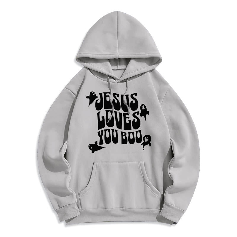 Christianartworkshop Felpa con cappuccio in poliestere foderata in pile Jesus Loves You Boo - Grigio - 2XL - image 8