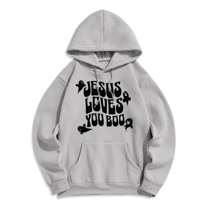Christianartworkshop Felpa con cappuccio in poliestere foderata in pile Jesus Loves You Boo - Grigio - 2XL - image 8