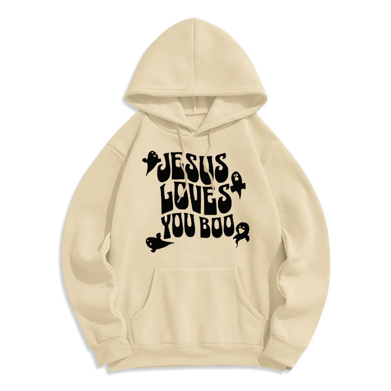 Christianartworkshop Felpa con cappuccio in poliestere foderata in pile Jesus Loves You Boo - Beige - 2XL - image 5