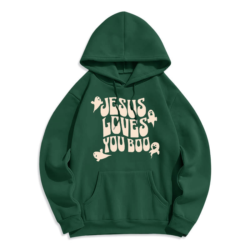 Christianartworkshop Felpa con cappuccio in poliestere foderata in pile Jesus Loves You Boo - Verde - 2XL - image 4